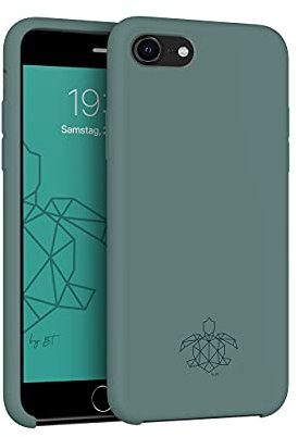 turtleandcase Silikonhülle für iPhone SE(2020) (4,7) - Liquid Silicone Case - Kostenloses Panzerglas - Hochwertiges Silikon Schutz - Kratzfestes Mikrofaserfutter Schutzcase (Piniengrün)