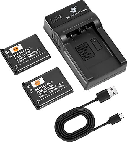 DSTE Li-40B Camera Battery (2-pack) and Charger Compatible with Olympus D-630 D-720 D-725 IR-300 FE-20 FE-150 FE-160 FE-190 FE-220 FE-230