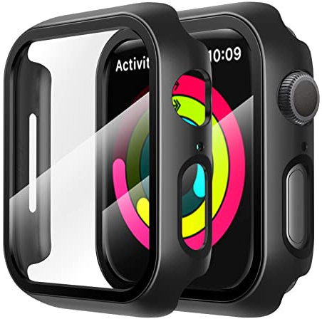 seacosmo [2 Pièces Coque Protection écran pour Apple Watch 40mm Série Se/6/5/4, Verre Trempé Intégré Antichoc Robuste Anti-Rayures et Contour TPU+PC pour Watch Series 6/5/4/SE 40mm - Noir
