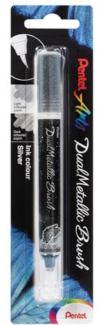 Pentel XGFH Dual Metallic Brush, pennello con inchiostro doppio colore argento + argento metallizzato 1 pz