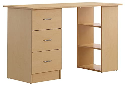 HOMCOM Bureau avec Rangement, Table Informatique 120 x 50 cm, Bureau d'ordinateur avec étagères et tiroirs, pour Petits espaces, Chambre à Coucher, Aspect Bois Clair