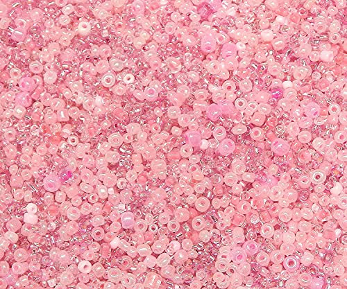 Lot de 3000 perles de rocaille en verre - Perles rondes - 2 mm, 3 mm, 4 mm - Tailles mixtes, mélange de couleurs - Perles de graines (rose)