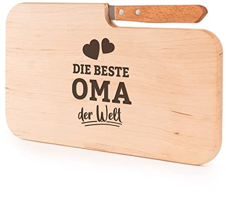 AMAVEL Schneidebrett mit Messer: Geschenk für Oma, Holzbrett mit Gravur, Beste Oma Geschenk, Frühstücksbrett, Geburtstagsgeschenke, Geschenke für Oma, Brettchen mit Frühstücksmesser