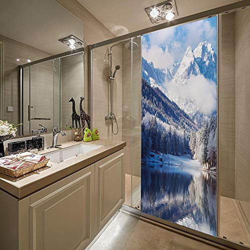 LuSeven autocollant porte Beau lac et montagne de neige 40x120cm(15.74 inches * 47.24 inches) Poster Trompe L'Oeil Pour Salon Chambre Décoration De La Maison Stickers Muraux Auto Adhésif Amovible Impe