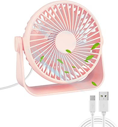 Maxesla USB Desk Fan, 4 Speeds Table Fan with Strong Airflow & Quiet Operation, 5.5 Inch Mini, 360°Rotatable Portable USB for Desktop Office Home Bedroom Car Outdoor Travel, Pink