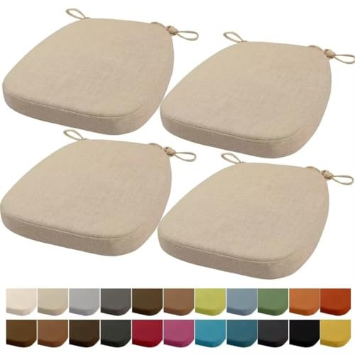 Orumrud 40x38x33CM(3CM Dicke) Stuhlkissen, Gartenstuhl Sitzkissen, Esszimmerstuhl Sitzkissen, waschbar, mit Reißverschluss, Riemen, rutschfestes Sitzkissen für Gartenstuhl (Beige 4 Stück)