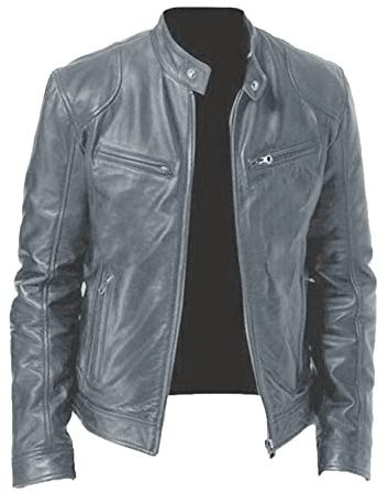Printemps Et Automne Hommes Col Montant Veste en Cuir Mince Poche DéCoration Moto Costume Veste en Cuir PU