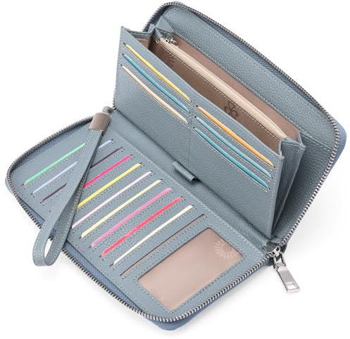 GAEKEAO Damen Geldbörse, große Kapazität Leder Damen Geldbörse Reißverschluss Kupplung mit RFID-Blockierung und Mehreren