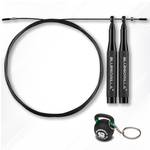 BLUEGORILLA Professional Ultralight Aluminium Skipping Rope Crosstraining, Boxing, Fitness – Double Bearing System – Higher Speed (Black)