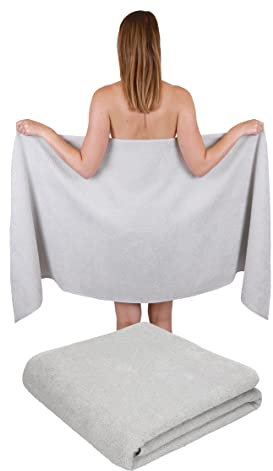 Betz 2 Stück Saunatuch 100% Baumwolle Silbergrau 70x200 cm Berlin XXL Saunatücher Sauna Handtuch Weich Groß Frottee Badetuch Farbe Silbergrau