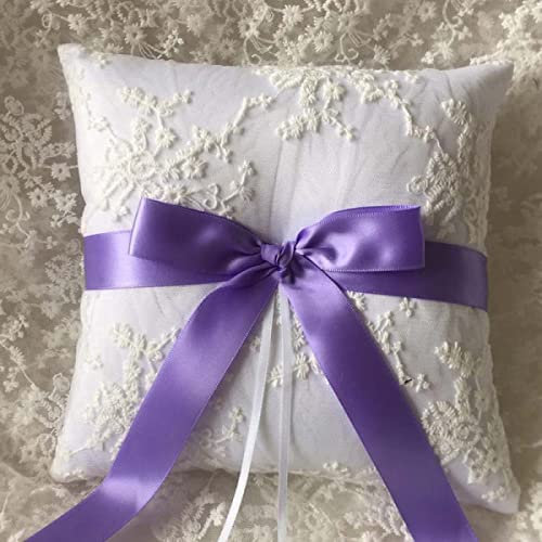 ZYWUOY Für Ringkissen, klassisch, violett, Schleifenknoten, Blume, weißer Fleck, für Ringe, Hochzeit, Set, Qualität
