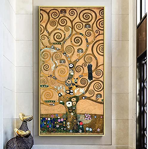 Gustav Klimt Lebensbaum Große Leinwand, gerahmt, Wandkunst, Gemälde, Poster und Drucke, Wandkunstbilder für Wohnzimmer, Heimdekoration, 80 x 165 cm (32 x 65 Zoll) mit Rahmen