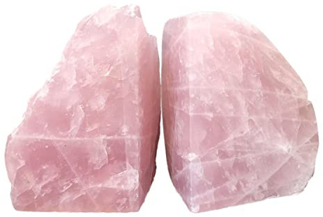 MOGEMT Buchstützen aus natürlichem Rosenquarz, dekorative Kristall-Buchstützen, rosa Stein, robuste Edelstein-Buchstütze, 1 Paar, 1,4–1,8 kg