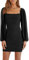 Wenrine Women's Dress Mesh Long Sleeve Square Neck Party Dress Ruched Club Cocktail Bodycon Mini Dress(Black,L)