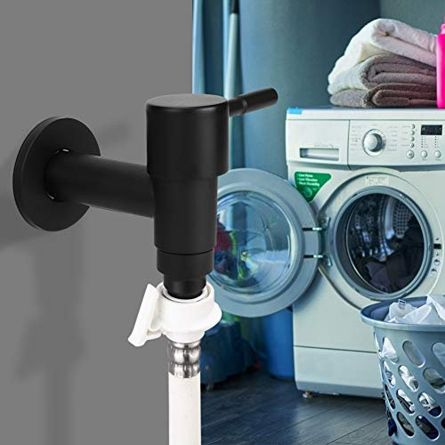 G1/2 Zoll männlicher Wasserhahn, Haushalt, Edelstahl, Schwarz, Schnellwaschmaschine, Kaltwasser, G1/2 Zoll Außengewinde, Schwarz, kurz an der Wand befestigt, Balkon, Besen, Waschbecken, Garten (