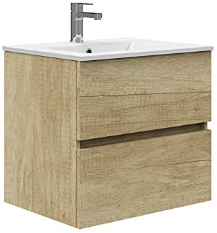 Baikal Mueble de Baño TRIX Fondo REDUCIDO 39cm. Mueble 50cm, 2 cajones, suspendido en Pared. Varios Acabados y Medidas. Mueble Montado. 2 Cajones 50 cm Nature