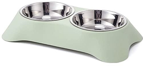 Arightmu Double Non-Slip Dog Pet Bowl Double Stainless Steel Food and Water Bowls for Dogs and Cats Raised Puppy Food and Water Bowls Non-Slip Pet Bowl (Green-Medium)