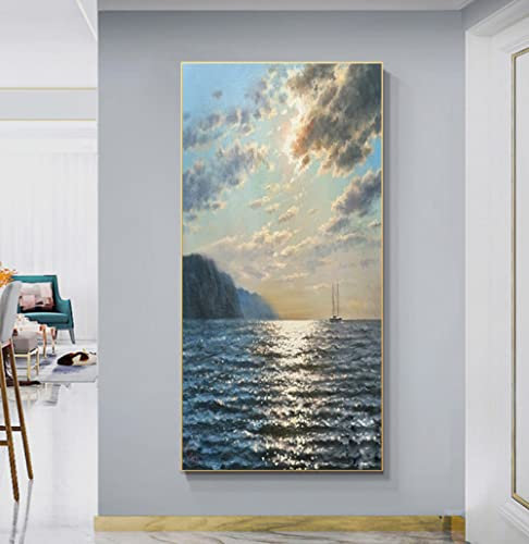 RGVV Handgemalte Acrylbilder Abstrakt,Original Handgemalte Kunst-Wanddekoration, Rahmenlos, Strukturiertes Ölgemälde, Ozean-Kunstbilder, Große Wandmalerei Für Wohnzimmer, Schlafzimmer,50X100Cm(19.6X3