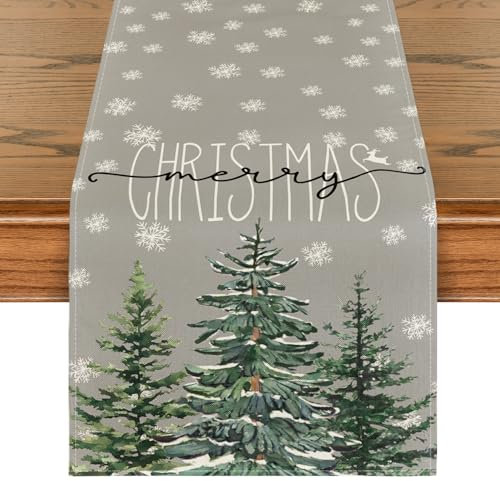 Artoid Mode Grau Kiefern Schneeflocken Weihnachten Tischläufer, Saisonnal Winter Küche Tisch Dekoration Drinnen Urlaub Party Dekor 40x100 cm