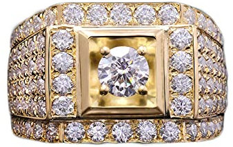 Bishilin Hochzeitsringe Gold 585, Herren Ring Verlobung Siegelring mit 5MM Moissanit 0.5ct Trauringe Nickelfrei Eheringe für Männer Gold Gr.65