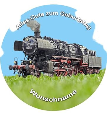 Tortenaufleger mit Wunschname, Lok, Eisenbahn, Dampflok, Geburtstag, Essbares Bild für Torten, Ø 20cm - Super Qualität,00450