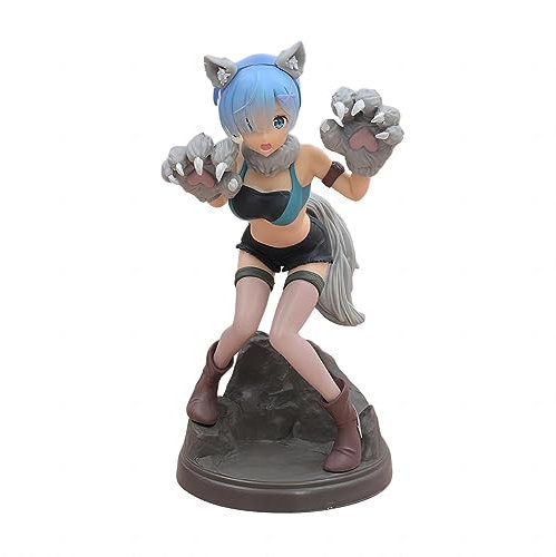 Luxetoys REM Anime Figuren Charakterfiguren mit Grauem Wolf 19cm Modell Statue zur Dekoration