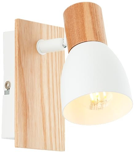 Lightbox skandinavische Wandspot - 14 x 7 x 16 cm - Nature Wandstrahler mit schwenkbarem Kopf - E14, max. 28 W - aus Metall/Holz von der Pappel - in Weiß/Natur