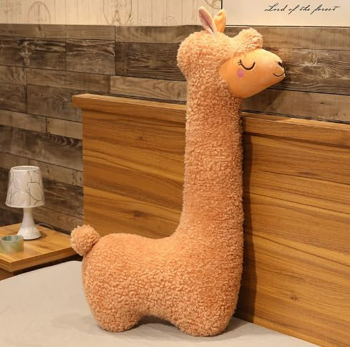 TRENSETGO 100cm Alpaka-Plüschtier, Kuscheltier mit langem Hals, Seitenschläferkissen, Heimdekoration, Stofftier, Cartoon-Tier, Lama, Geschenk für Freundin, Kinder, Freund, Liebhaber (Braun)