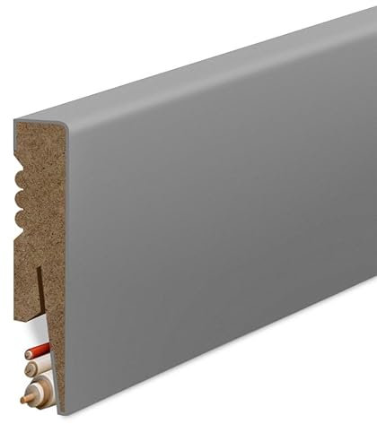 Plinthe en MDF lisse, longueur 207 cm, hauteur 8 cm, épaisseur 1,6 cm