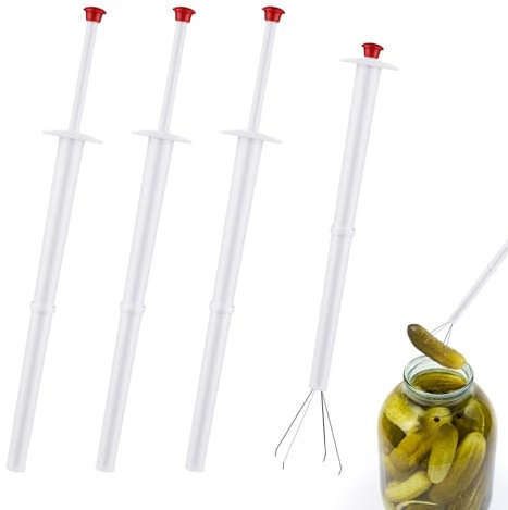 4-teiliges Pickle Picker, Pickle Greifer Klaue aus Edelstahl und Kunststoff Pickle Zange Werkzeug für Gläser Oliven Pfeffer Pickle Klemme Clip Gabel für Kleine Gurken, Küche, Essen, Zuhause