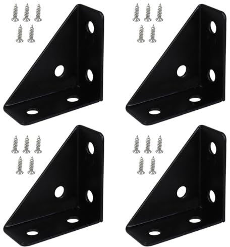 Eckwinkel, 66 mm x 66 mm, 90 Winkel, Dreieck-Eckstreben, Metall, Regalhalterung, Bettstützverbinder mit Schrauben für Schrank, Schreibtisch, Bett, Schwarz, 4 Stück