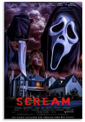 TSNKNP SCREAM Horror Movie Poster Dekorative Malerei Leinwand Wandkunst Wohnzimmer Poster Schlafzimmer Malerei,Wandkunst Bilddruck Moderne Familienzimmer Dekor 12x18inch(30x45cm)
