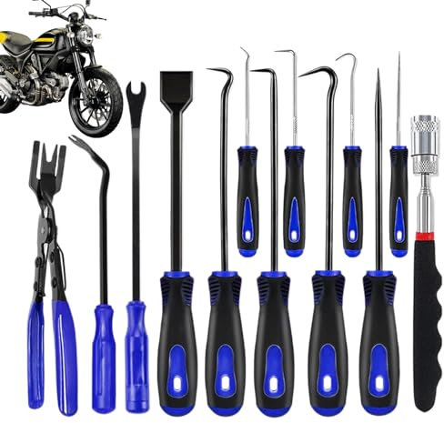 demaxiyad Plektren-Werkzeugset, Kfz-Pick-Set, Kfz-Werkzeuge für Mechaniker, 13-teiliges Pick-Tool-Set mit Schaber, Clipzange, teleskopierbarem Magnet-Pickup und Befestigungsentferner