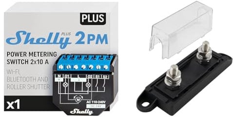 Shelly Plus 2PM | Wlan & Bluetooth 2 Kanäle Smart Relais Schalter mit Leistungsmessung & SeKi Sicherungshalter für schraubbare Mega Hochstromsicherung oder Streifensicherung