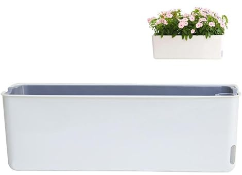 FIYSON Pot de fleurs, rectangulaire, en plastique, avec réservoir d'eau, pour rebord de fenêtre, bonsaï, avec fenêtre de niveau d'eau et trou de drainage, style 1