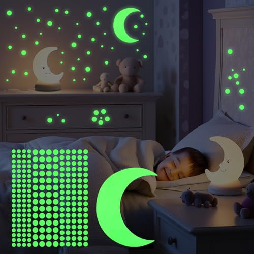 222 Stück Wanddeko Kinderzimmer Leuchtsterne Kinderzimmer Leuchtpunkte Leuchtsterne Selbstklebend Leuchtende Sterne Aufkleber Selbstklebend Fluoreszierende Leuchtsticker Sternenhimmel Aufkleber