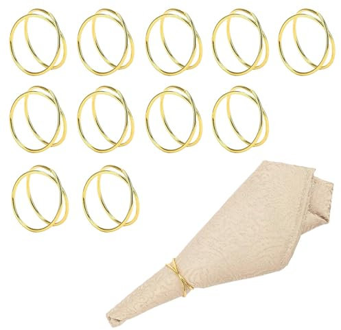 0XBIT 12 Stück Runder Serviettenring Gold, Serviettenringe Gold, Serviettenringe, Doppelspiralkreis-Design, Geeignet für Party-Bankett-Abendessen