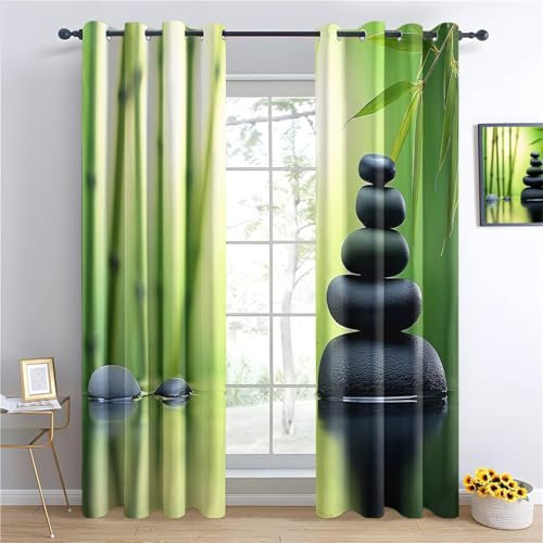 Verdunkelungsvorhang Zen-Szene aus Bambussteinen Mit Ösen Gardine Für Kinderzimmer H166 x B75 cm (2er Pack) Mit Ösen Für Grün