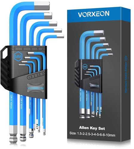 Générique VORXEON Jeu de 9 Clés Allen Sphériques CR-V/S2 1.5-10mm Clés 6 Pans Ultra-Résistantes Clef Allen pour Réparation Vélo, Moto, Auto | Étui Portable Professionnel