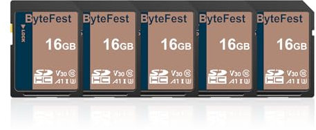 ByteFest Scheda SD 16GB 5 Pack UHS-I Memory Card - Classe 10, U3, V30, Schede SD Full HD Video