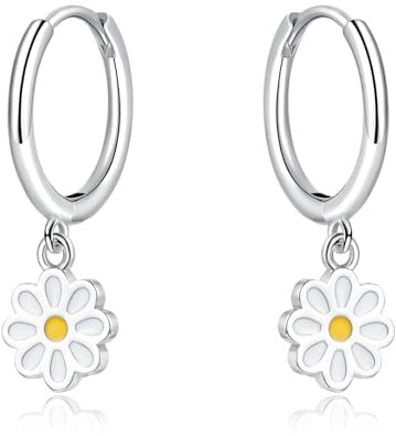 Loutade Ohrringe Silber 925 für Damen, 925 Sterling Silber Ohrringe Creolen mit Gänseblümchen Anhänger, Hypoallergen Leichte Silber Blume Ohrringe Creolen Hängend Ohrhänger Sonnenblume Ohrschmuck
