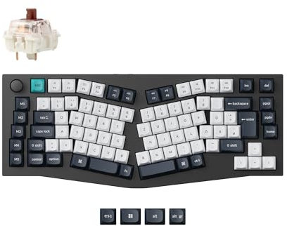 Keychron Q10 Max Alice 75% DE-ISO Layout, Drahtlose mechanische Tastatur mit Drehknopf, QMK/VIA programmierbar, 2.4 GHz/Bluetooth/Kabelverbindung Gateron Jupiter Braun-Schalter