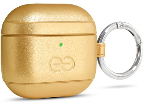 Dreem Om AirPods 4 Funda de Cuero Vegano con Clip - Compatible con Auriculares inalámbricos Bluetooth de Apple para iPhone - Oro