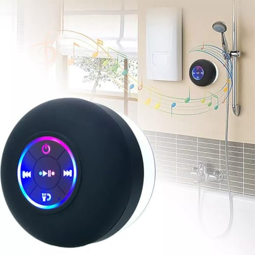 BAAQII Altoparlante Bluetooth wireless portatile a LED impermeabile per doccia bagno, altoparlante wireless impermeabile IPX4 con ventosa, cavo USB-C, mini altoparlante per feste in bagno