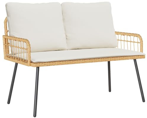 vidaXL Gartenbank mit Kissen Braun 114 x 64 x 78cm Metall, Stylische Gartenbank, langlebiges Design, Moderne Terrassenmöbel, Bequeme Sitzgelegenheit zum Entspannen