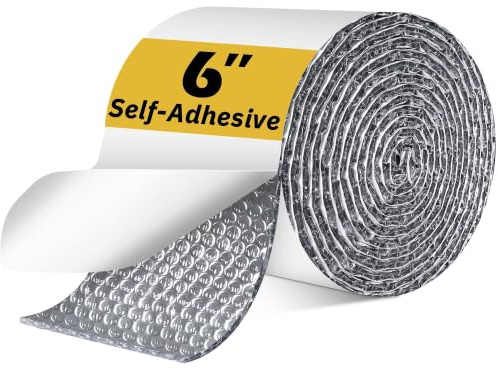Double Bubble Reflective Foil Insulation Tape, Self-Adhesive Ac Pipe Insulation Wrap for AC Hose, HVAC Duct, Exhaust Hose, Bubble Wrap Insulation for Weatherproof Attics, Windows, Garages - 6 inch