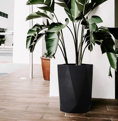 Olly & Rose Extra Large Plant Pot Geometric - Matt Black Garden Planter - XL Flower Pot - H 45cm D 34cm