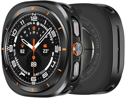ZZDZZ Coque Compatible avec Samsung Galaxy Watch Ultra 47mm (2024) avec Couverture Arrière, Métal Ultra Mince Dur Cadre Protection Housse pour Galaxy Watch 7 47mm (Noir/Orange)
