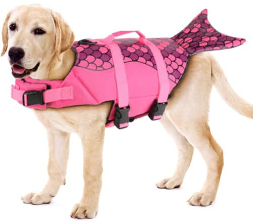 Meerjungfrau-Hundeschwimmweste, verstellbare Schwimmweste mit Rettungsgriff, Größe S/M/L, Größe L
