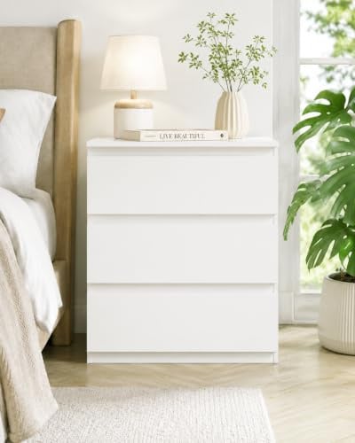 Amveya Kommode Weiß mit 3 Schubladen 70 cm Breite Kommodenschrank & Sideboard moderner Schubladenschrank für Schlafzimmer Wohnzimmer & Flur 70x40x75 cm